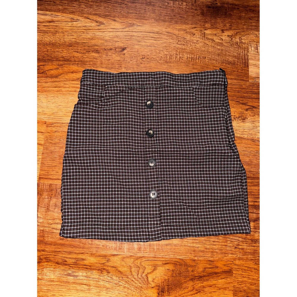 Blu Pepper Brown Black Houndstooth Button Front High Waisted Mini Skirt Womens M